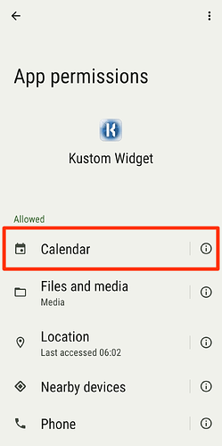 Android's Permission Settings for KWGT