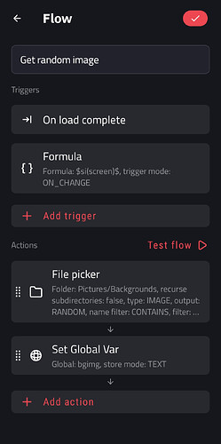 02. Create a Flow to get random image from a custom folder, based on the change of the screen.
