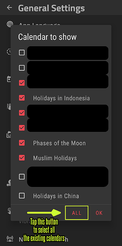 Selecting calendars in Kustom apps