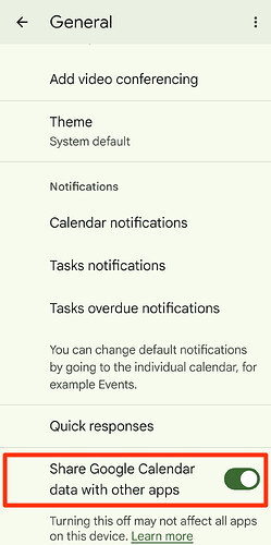 Google Calendar settings